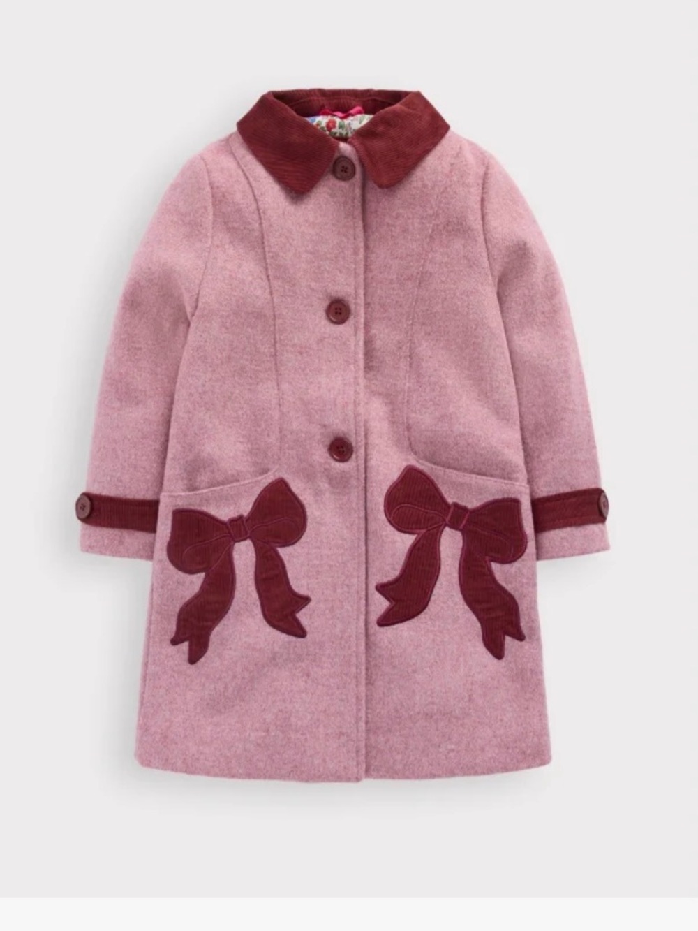 Mini Boden girls coat NWT 5-6 years. Stunning wool blend coat, bow detail